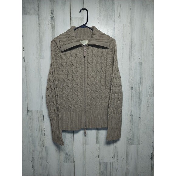 Cabelas Cardigan Sweater Tan Womens Zip Cable Knit Grandma Fisherman Large - Picture 1 of 7